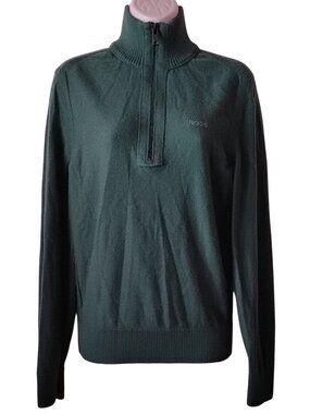 Boss Zip Up Mock Neck Wool Blend Sweater S Dark Teal
